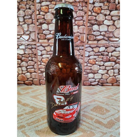 Budweiser Dale Earnhardt Jr Car King Pitcher 15" Glass Beer Bottle 64oz Embossed - Picture 2 of 7